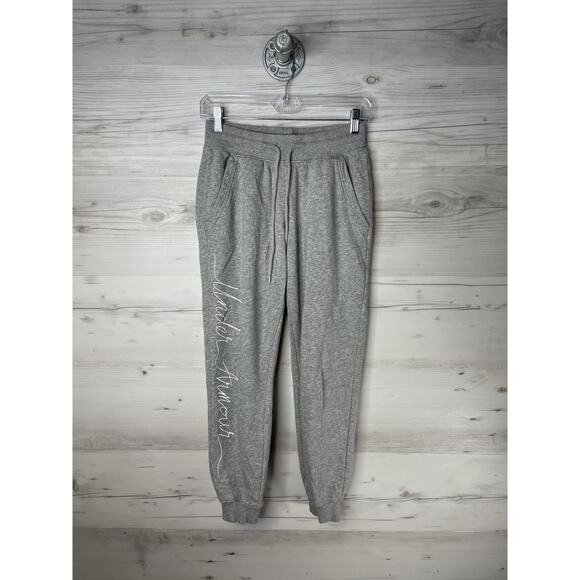 Under Armour Pants Womens XS Gray Rival Fleece Joggers Script Logo Sweatpants - Picture 1 of 12